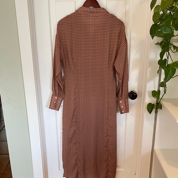 Zara Pink Micro Floral Long Sleeve Maxi Dress Boho Collared Feminine Officecore - Picture 10 of 13